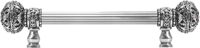 Juliane Grace 6'' cc with 5/8'' reeded center long pull large finial w/ 56 Swarovski Clear & Aurore Boreale Crystals 5690R-9CAB