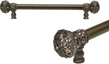 Juliane Grace 9'' cc with 5/8'' smooth center long pull large finial with Clear Swarovski crystals in Antique Brass. 5691-3C