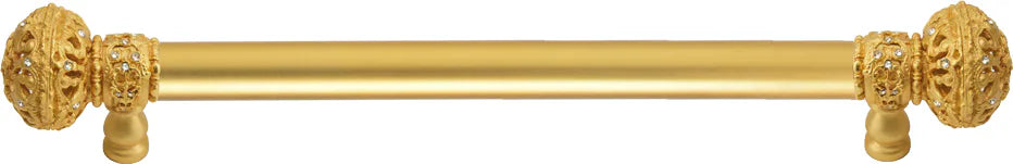 Juliane Grace 9'' cc with 5/8'' smooth center long pull large finial with Clear Swarovski crystals in Gilded Mercury. 5691-8C