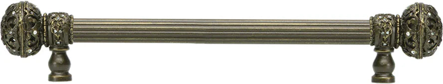 Juliane Grace 9'' cc with 5/8'' reeded center long pull large finial with Clear Swarovski crystals in Antique Brass. 5691R-3C