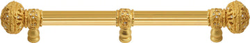 Juliane Grace 6'' cc with 5/8'' reeded center long pull & center brace large finial with Clear Swarovski crystals in Gilded Mercury. 5695R-8C