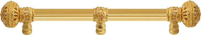 Juliane Grace 6'' cc with 5/8'' reeded center long pull & center brace large finial with Clear Swarovski crystals in Gilded Mercury. 5695R-8C