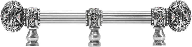 Juliane Grace 6'' cc with 5/8'' reeded center long pull large finial w/ 65 Swarovski Clear & Aurore Boreale Crystals with center brace 5695R-9CAB