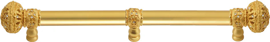 Juliane Grace 12'' cc with 5/8'' smooth center long pull & center brace large finial with Clear Swarovski crystals in Gilded Mercury. 5697-8C
