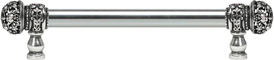 Juliane Grace 6'' cc with 5/8'' smooth center long pull small finial w/ 52 Swarovski Clear & Aurore Boreale Crystals 5700-9CAB