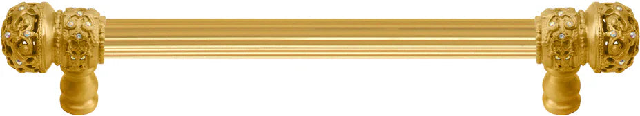 Juliane Grace 6'' cc with 5/8'' reeded center long pull small finial w/ 52 Swarovski Clear & Aurore Boreale Crystals 5700R-8CAB