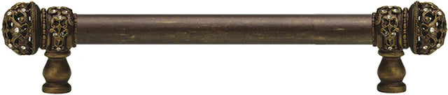 Juliane Grace 9'' cc with 5/8'' smooth center long pull small finial with clear Swarovski crystals in Antique Brass. 5701-3C