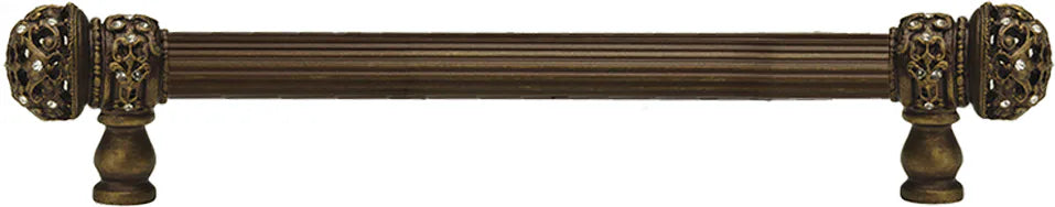 Juliane Grace 9'' cc with 5/8'' reeded center long pull small finial with clear Swarovski crystals in Antique Brass. 5701R-3C