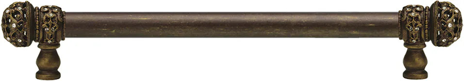 Juliane Grace 12'' cc with 5/8'' smooth center long pull small finial with clear Swarovski crystals in Antique Brass. 5702-3C
