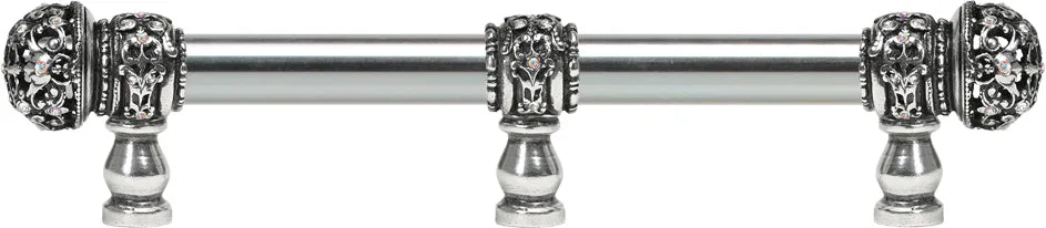 Juliane Grace 6'' cc with 5/8'' smooth center long pull small finial w/ 61 Swarovski Clear & Aurore Boreale Crystals with center brace 5705-9CAB