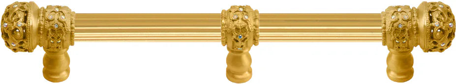 Juliane Grace 6'' cc with 5/8'' reeded center long pull small finial w/ 61 Swarovski Clear & Aurore Boreale Crystals with center brace 5705R-8CAB