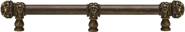 Juliane Grace 12'' cc with 5/8'' smooth center long pull & center brace small finial with clear Swarovski crystals in Antique Brass. 5707-3C