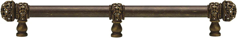 Juliane Grace 18'' cc with 5/8'' smooth center long pull & center brace small finial with clear Swarovski crystals in Antique Brass. 5708-3C