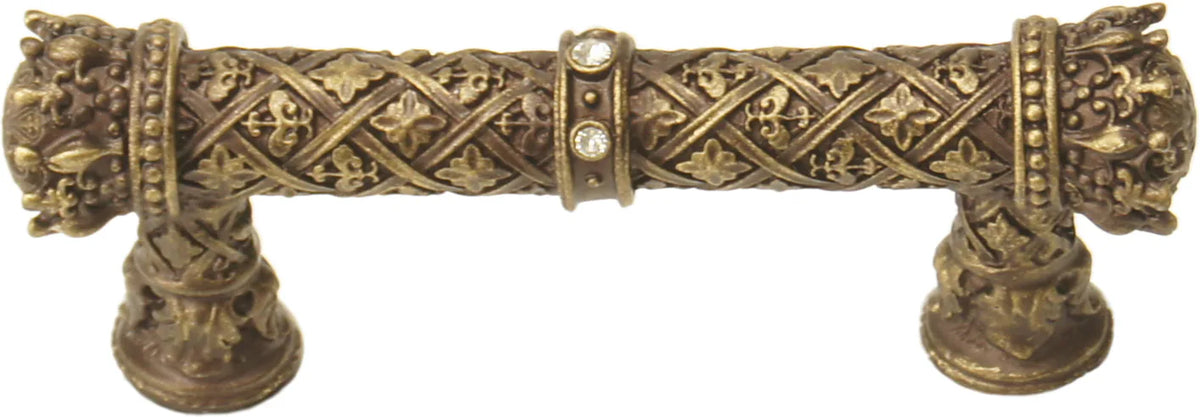 Crowning Glory Queen Anne Carpe Diem 6130-3C Antique Brass Queen Anne 3'' cc pull w/ Swarovski Crystals 6130-3C