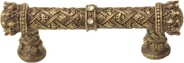 Crowning Glory Queen Anne Carpe Diem 6130-3C Antique Brass Queen Anne 3'' cc pull w/ Swarovski Crystals 6130-3C