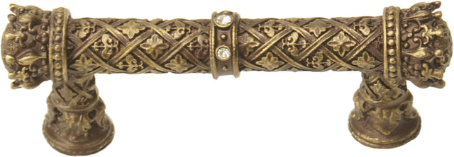 Crowning Glory Queen Anne Carpe Diem 6130-3C Antique Brass Queen Anne 3'' cc pull w/ Swarovski Crystals 6130-3C