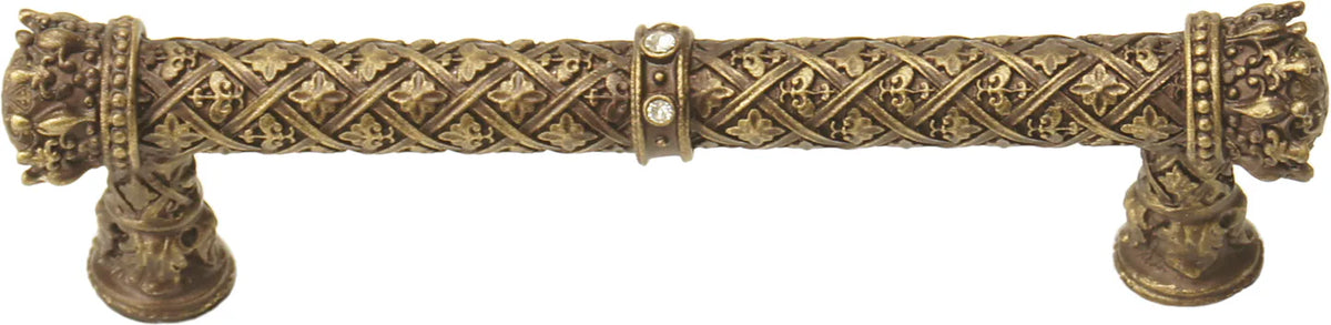 Crowning Glory Queen Anne Carpe Diem 6132-3C Antique Brass Queen Anne 5'' cc pull w/ Swarovski Crystals 6132-3C