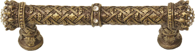 Crowning Glory Queen Elizabeth Carpe Diem 6329-3C Antique Brass Queen Elizabeth 4'' cc pull w/ Swarovski Crystals 6329-3C