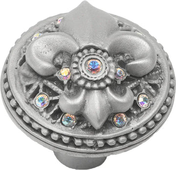 Versailles large round knob Fleur De Lys with Swarovski Crystals 7605