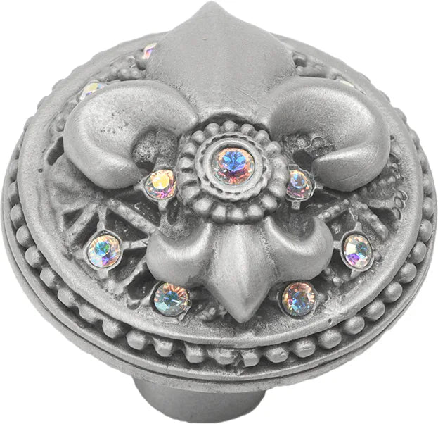 Versailles large round knob Fleur De Lys with Swarovski Crystals 7605