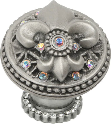 Versailles large round knob Fleur De Lys with Swarovski Crystals and halo platform 7605H
