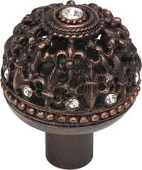 Versailles large round knob Fleur De Lys open basket with Swarovski Crystals 7612