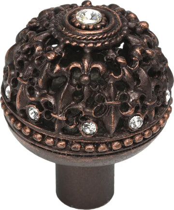 Versailles large round knob Fleur De Lys open basket with Swarovski Crystals 7612