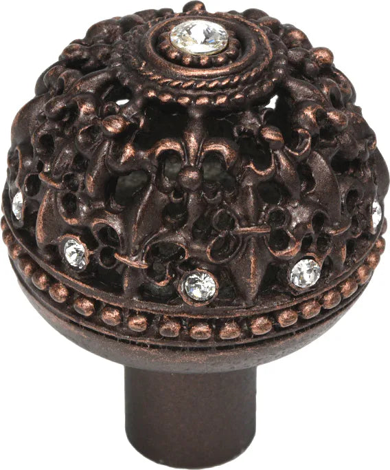 Versailles large round knob Fleur De Lys open basket with Swarovski Crystals 7612
