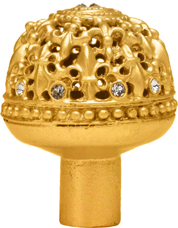 Versailles 7612-8C Gilded Mercury large round knob Fleur De Lys open basket w/ Swarovski Crystals 7612-8C