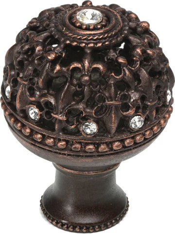 Versailles large round knob Fleur De Lys open basket with Swarovski Crystals and flared foot 7612B