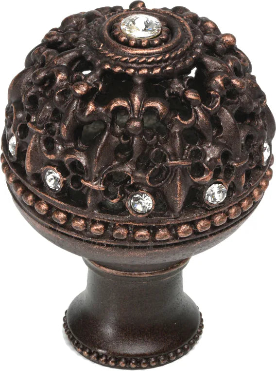 Versailles large round knob Fleur De Lys open basket with Swarovski Crystals and flared foot 7612B
