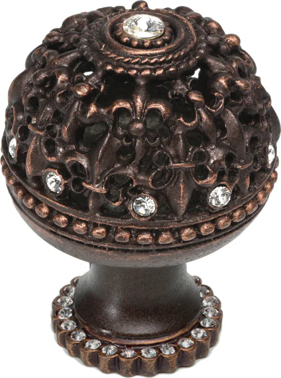 Versailles large round knob Fleur De Lys open basket with Swarovski Crystals and halo platform 7612H