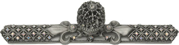 Versailles 76137623-11AB Satin medium round knob & large elongated back plate Fleur De Lys open basket w/ Swarovski Crystals 76137623-11AB