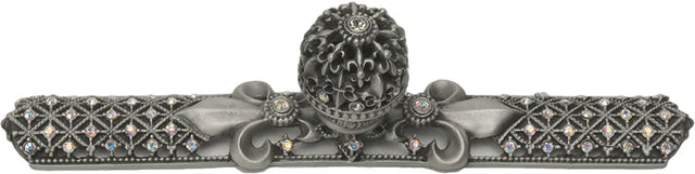 Versailles 76137623-11AB Satin medium round knob & large elongated back plate Fleur De Lys open basket w/ Swarovski Crystals 76137623-11AB