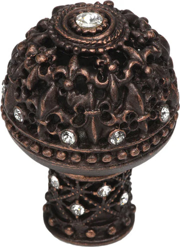 Versailles large round knob Fleur De Lys open basket decorative column foot with Swarovski Crystals 7615
