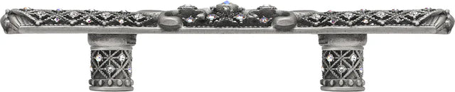 Versailles 7633-11CAB Satin 3'' cc small pull Fleur De Lys w/ Swarovski Crystals and decorative column feet 7633-11CAB