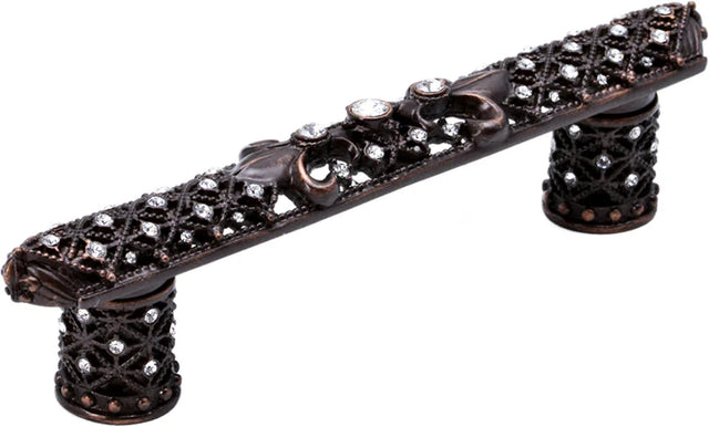 Versailles 7635-22C Oil Rub Bronze 4'' cc small pull Fleur De Lys w/ Swarovski Crystals and decorative column feet 7635-22C