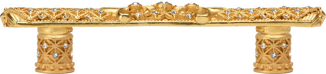 Versailles 7635-8C Gilded Mercury 4'' cc small pull Fleur De Lys w/ Swarovski Crystals and decorative column feet 7635-8C