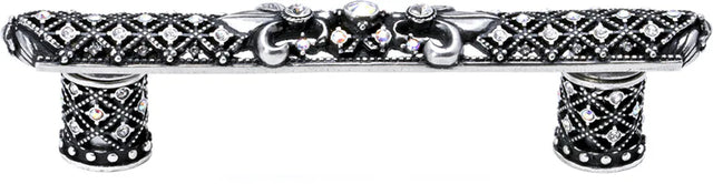 Versailles 7635-9CAB Chalice 4'' cc small pull Fleur De Lys w/ Swarovski Crystals and decorative column feet 7635-9CAB