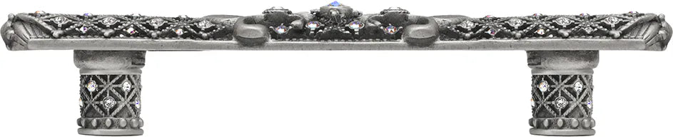 Versailles 7638-11CAB Satin 5'' cc large pull Fleur De Lys w/ Swarovski Crystals and decorative column feet 7638-11CAB