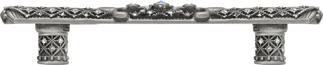 Versailles 7638-11CAB Satin 5'' cc large pull Fleur De Lys w/ Swarovski Crystals and decorative column feet 7638-11CAB