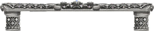 Versailles 7640-11CAB Satin 6'' cc large pull Fleur De Lys w/ Swarovski Crystals and decorative column feet 7640-11CAB