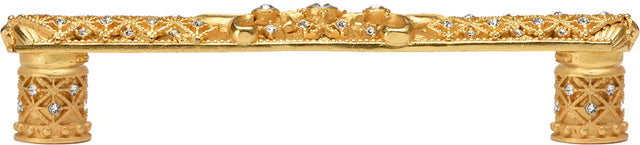 Versailles 7640-8C Gilded Mercury 6'' cc large pull Fleur De Lys w/ Swarovski Crystals and decorative column feet 7640-8C