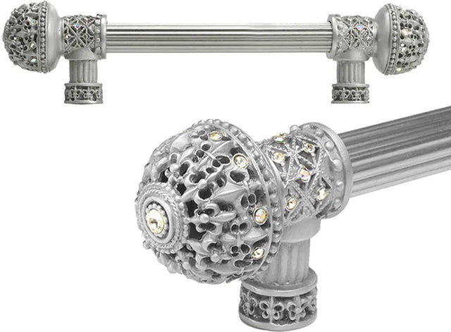 Versailles 7646R-23AB Chrysalis Fleur De Lys 6'' cc long pull large finial w/ Swarovski Crystals w/ 5/8'' reeded center 7646R-23AB
