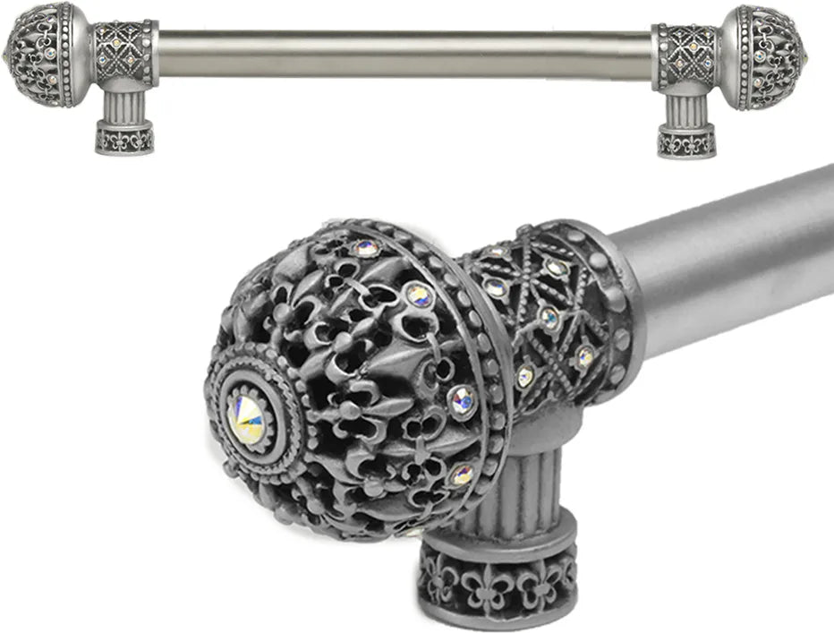 Versailles Fleur De Lys 9'' cc long pull large finial with Swarovski Crystals 7647