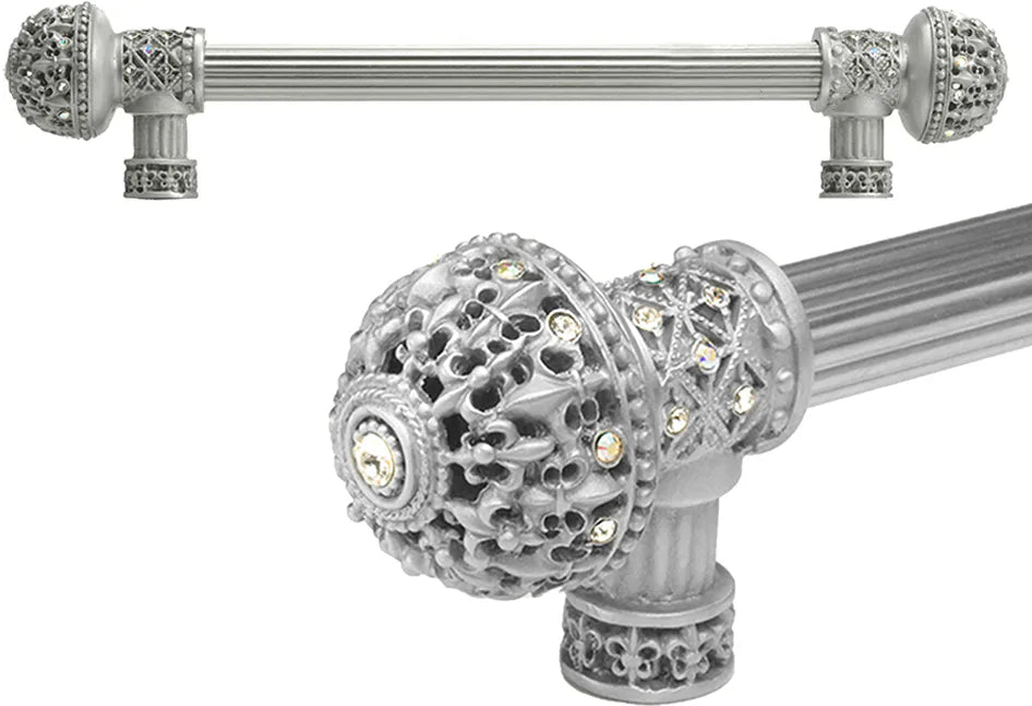 Versailles 7647R-23AB Chrysalis Fleur De Lys 9'' cc long pull large finial w/ Swarovski Crystals w/ 5/8'' reeded center 7647R-23AB