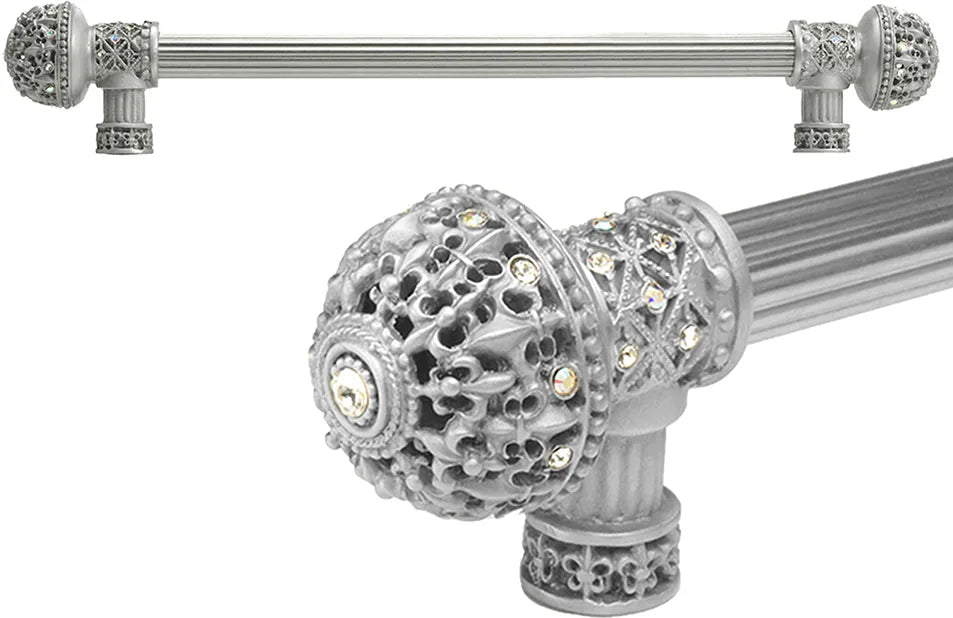 Versailles 7648R-23AB Chrysalis Fleur De Lys 12'' cc long pull large finial w/ Swarovski Crystals w/ 5/8'' reeded center 7648R-23AB