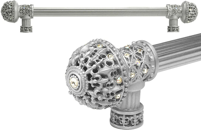 Versailles 7648R-23AB Chrysalis Fleur De Lys 12'' cc long pull large finial w/ Swarovski Crystals w/ 5/8'' reeded center 7648R-23AB