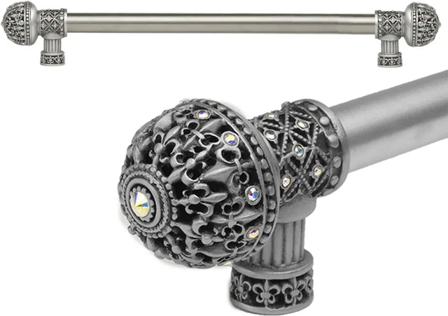 Versailles 7649-11AB Satin Fleur De Lys 18'' cc long pull large finial w/ Swarovski Crystals w/ 5/8'' smooth center 7649-11AB