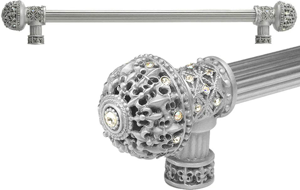 Versailles 7649R-23AB Chrysalis Fleur De Lys 18'' cc long pull large finial w/ Swarovski Crystals w/ 5/8'' reeded center 7649R-23AB